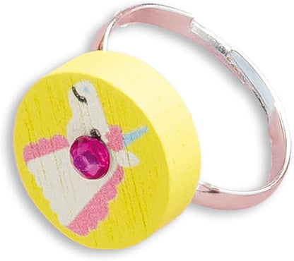 Janod - 4 joias de madeira Rainbow Land para criar - Primeiras oficinas de joias - Fabricação de joias DIY - Kit de artesanato infantil - Habilidades motoras finas e aprendizagem de concentração - a partir de 4 anos