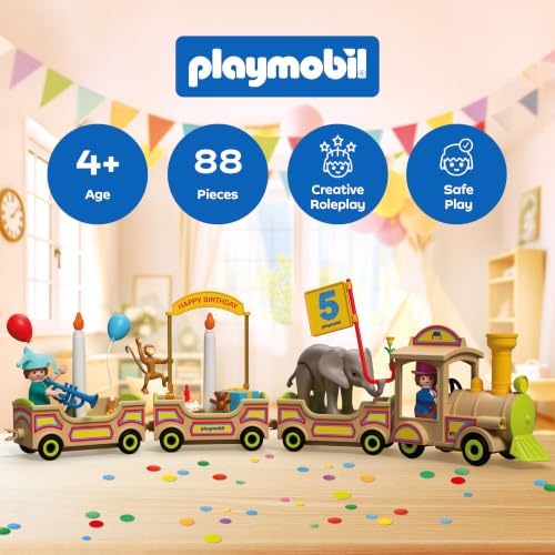 Playmobil | Trem de Aniversário | Trem Festivo com Animais, Velas, Adesivos de Números e Acessórios | Para Crianças a partir de 4 Anos | 72184