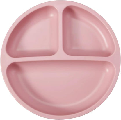PandaEar Conjunto de 3 pratos divididos de silicone inquebrável para bebês e crianças pequenas da - Antiderrapantes - Podem ser lavados na lava-louças e usados no micro-ondas - Silicone (Rosa, Verde e Bege Claro)