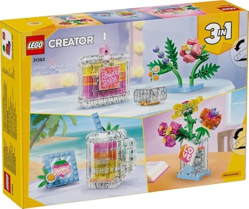 LEGO Creator 3 em 1 Frasco de Perfume com Decoração Floral - Kit de Modelo que se Transforma em Vaso de Flores ou Copo de Smoothie - Decoração DIY para Quarto Infantil - Presente de Aniversário para Meninas e Meninos a partir de 8 Anos - 31383