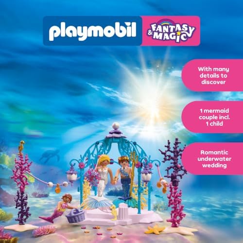 Playmobil | Fantasia e Magia | Casamento Subaquático | Pavilhão das Sereias com Lanternas Luminosas | Brinquedo de Sereia para Crianças a partir de 4 Anos | 72104