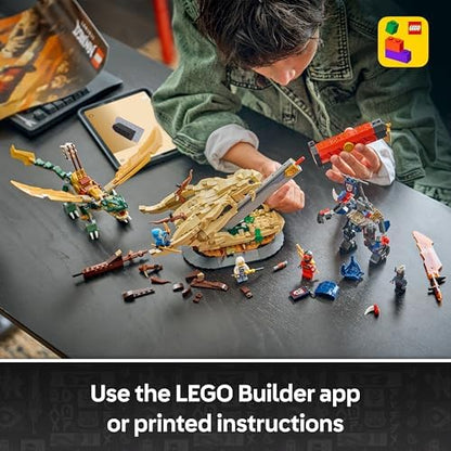 LEGO NINJAGO Batalha na Lâmina do Dragão - Brinquedo Ninja com Dragão, Figura de Ação Mecânica e 4 Minifiguras com Katanas - Decoração para Quarto Infantil - Presente para Meninos e Fãs a partir de 9 Anos - 71871