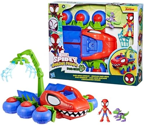Brinquedo interativo do Homem-Aranha e seus incríveis amigos da Hasbro, o Dinowebs Crawler da Marvel, para crianças. Conjunto de figuras.