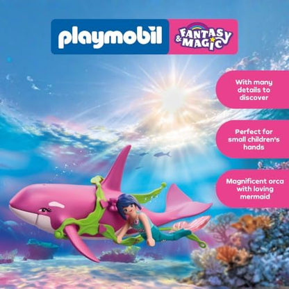 Playmobil | Fantasia e Magia | Orca com Sereia | Orca Grande com Pulseira de Algas Vestível | Brinquedo para Crianças a partir de 4 Anos | 72106
