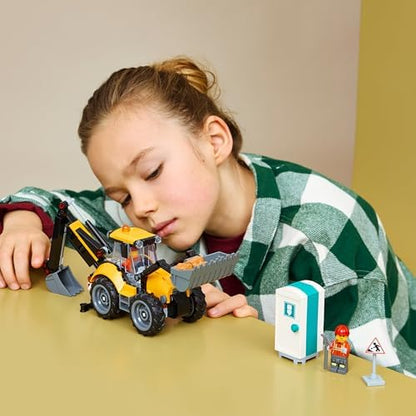 LEGO City Retroescavadeira Amarela - Brinquedo de Veículo de Construção - Trator com 2 Minifiguras, Caçamba Frontal e Retroescavadeira Funcionais - Ideia de Presente de Aniversário para Meninos a partir de 7 Anos - 60480