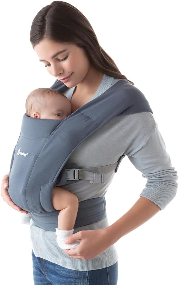 Ergobaby Canguru Embrace Cozy para Recém-Nascido (3-11 kg), Malha Ponte, Azul Oxford
