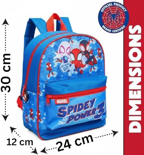 Mochila Infantil Marvel Homem-Aranha e Seus Incríveis Amigos | Mochila Escolar do Homem-Aranha Leve e Resistente em Poliéster | Perfeita para Creche, Pré-escola e Viagens | Design "Homem-Aranha ao Poder 3"