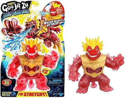 Heróis de Goo Jit Zu Deep Goo Sea Blazagon Hero Pack. Brinquedo super elástico e cheio de gosma. Com recurso de ataque de jato d'água. Estique-o até 3 vezes o seu tamanho!
