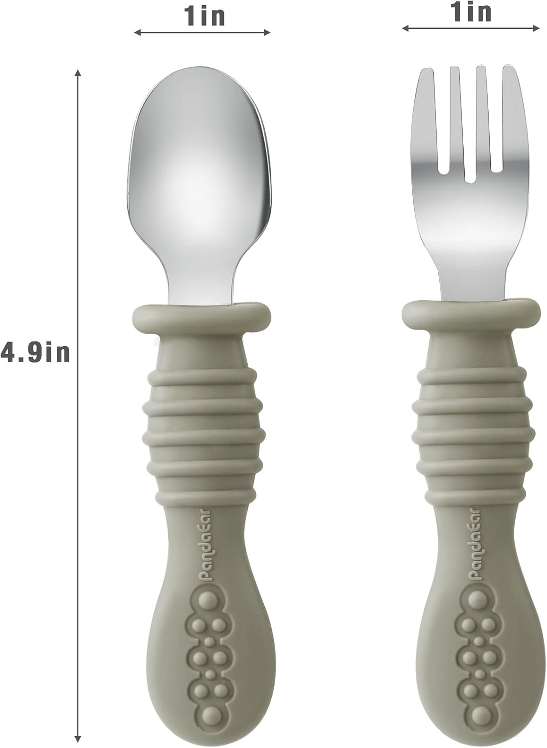 PandaEar Conjunto de Talheres com 6 Peças: Garfo e Colher para Bebê, em Aço Inoxidável, para Alimentação Independente de Bebês e Crianças, com Cabo de Silicone, Livre de BPA