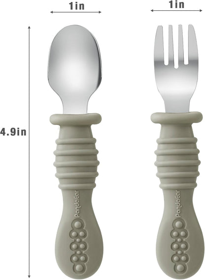 PandaEar Conjunto de Talheres com 6 Peças: Garfo e Colher para Bebê, em Aço Inoxidável, para Alimentação Independente de Bebês e Crianças, com Cabo de Silicone, Livre de BPA