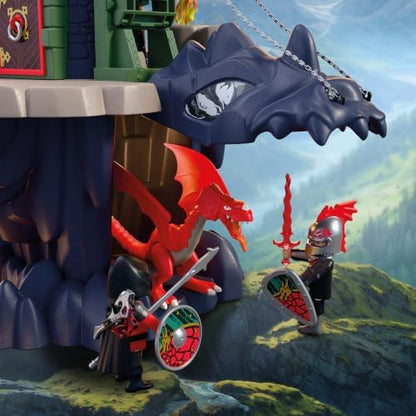 Playmobil | Cavaleiros | Torre dos Cavaleiros do Dragão | Torre com dragão, ponte levadiça e caverna com cabeça de dragão | Brinquedo de castelo de cavaleiros para crianças a partir de 4 anos | 72113