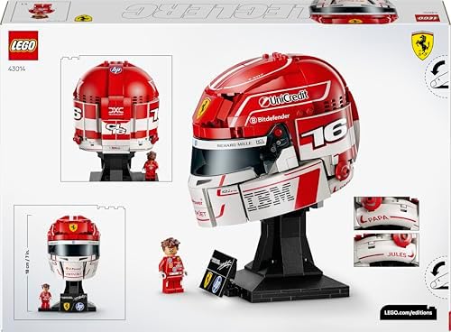 LEGO Capacete Editions Scuderia Ferrari HP Charles Leclerc - Produto Oficial de F1 - Kit de Modelo para Exibição com Minifigura Colecionável - Presente para Meninos a partir de 14 Anos e Fãs Adultos de Automobilismo - 43014