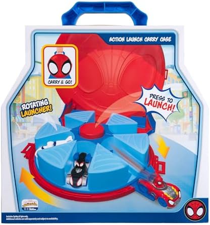 Estojo de transporte Marvel Action Launch do Homem-Aranha e seus Amigos Incríveis - Estojo de 30 cm com lançador giratório e dois veículos exclusivos da linha Amazing Metals.