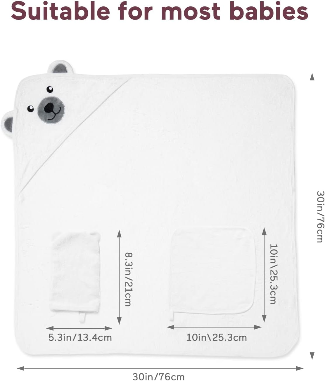 momcozy Conjunto de toalhas de banho para bebê de bambu, 5 pacotes, 1 * toalhas com capuz para recém-nascido, 3 * panos de banho, 1 * luva de banho, toalha macia e superabsorvente com capuz para bebê, unissex