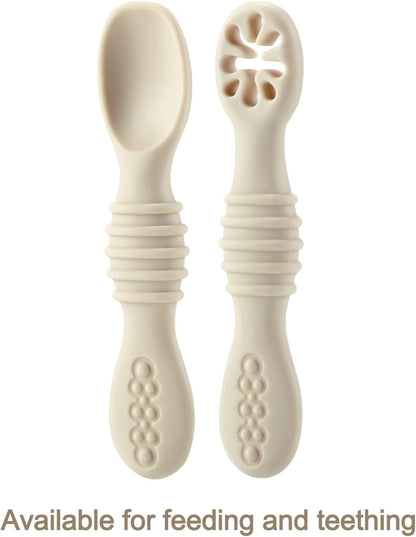 PandaEar Colheres de silicone para bebês de 4 a 6 meses, para alimentação independente | Pacote com 6 colheres para introdução alimentar | Colher para alimentação de bebês e crianças pequenas | Utensílios para bebês | Livre de BPA (Bege/Creme/Marrom)