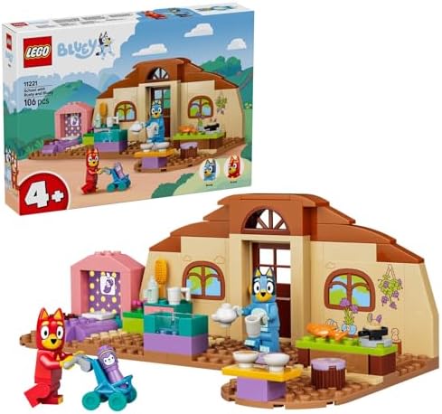 LEGO Escola Bluey com Rusty e Bluey - Brinquedo Educativo com Cozinha, Café, 2 Minifiguras e Acessórios de Comida de Brinquedo - Conjunto Montessori - Presente de Aniversário para Meninas e Meninos a partir de 4 Anos - 11221