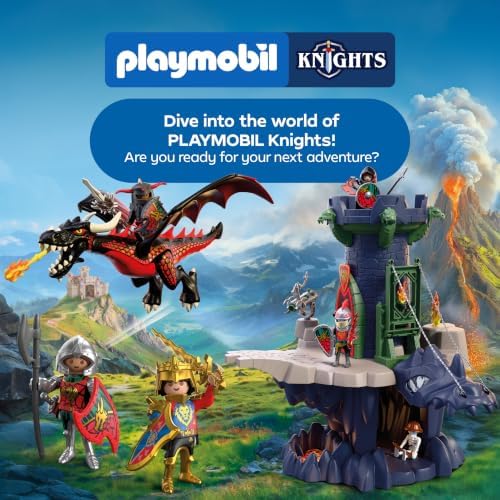 Playmobil | Cavaleiros | Treinamento de Cavaleiro do Dragão | Campo de treinamento com canhão, alvos, boneco de palha e armas | Para crianças a partir de 4 anos | 72213
