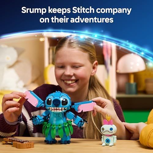 LEGO | Disney Stitch & Scrump Brinquedo - 2 Figuras com Acessórios, incluindo um Ukulele para Decoração de Quarto Infantil - Ideia de Presente de Aniversário para Meninas e Meninos a partir de 9 Anos e Fãs do Filme - 43296