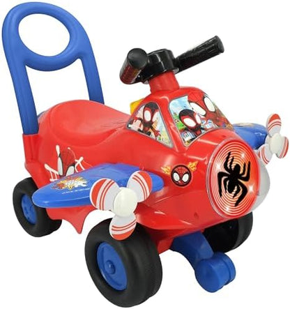 Avião de Brinquedo Interativo do Homem-Aranha e Seus Amigos - Carro do Homem-Aranha para Crianças com Luzes e Sons, Volante com Atividades, Empurre para Desenvolver Equilíbrio e Coordenação - Brinquedo para Crianças a partir de 1 Ano, Meninos e Meninas
