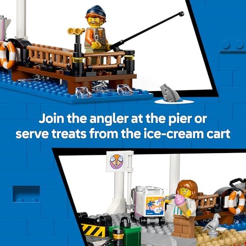 LEGO City Classic Bonde de Praia - Kit de Montagem com Trilhos, Cenário de Rua, 5 Minifiguras e 5 Figuras de Animais - Ideia de Presente de Aniversário para Meninos a partir de 7 Anos - 60506