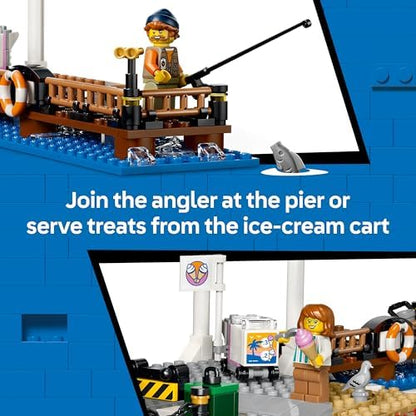 LEGO City Classic Bonde de Praia - Kit de Montagem com Trilhos, Cenário de Rua, 5 Minifiguras e 5 Figuras de Animais - Ideia de Presente de Aniversário para Meninos a partir de 7 Anos - 60506