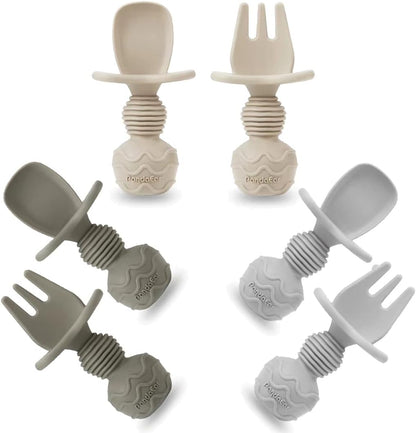 PandaEar Conjunto de 6 colheres e garfos de silicone para introdução alimentar de bebês | Talheres infantis para bebês que desejam se alimentar sozinhos | Design antiengasgo para introdução alimentar guiada pelo bebê a partir de 3 meses
