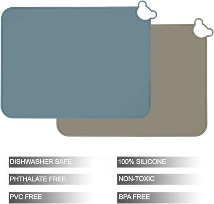 PandaEar Conjunto de 2 jogos americanos de silicone para crianças, jogos americanos para bebês, laváveis, antiderrapantes, tapete portátil para amassar, ideal para mesas de jantar e restaurantes - Azul e Marrom