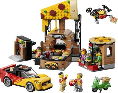 LEGO City Experiência de Entrega de Pizza com Veículos - inclui Carrinho de Brinquedo, Scooter, Drone, Máquina de Arcade e 5 Minifiguras - Ideia de Presente de Aniversário para Meninos a partir de 6 Anos - 60496