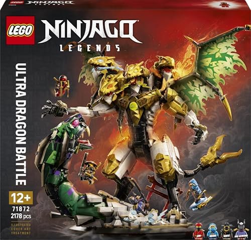 LEGO NINJAGO Ultra Dragon Battle Brinquedo - Figura de Ação de 4 Cabeças, Cobra e 4 Minifiguras com Katanas - Decoração para Quarto Infantil - Presente de Aniversário para Meninos a partir de 12 Anos e Fãs Adolescentes - 71872