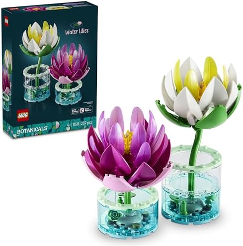 LEGO Botanicals Lírios d'água - Conjunto de flores artificiais com 2 plantas em vasos transparentes - Decoração DIY para quarto infantil - Presente para meninas a partir de 9 anos e amantes de flores adultos - 11511