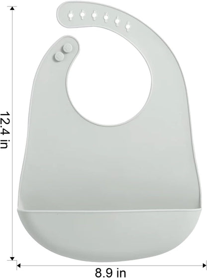 PandaEar Conjunto de 3 Babadores de Silicone para Bebês e Crianças Pequenas: Babadores superfinos, leves e impermeáveis, ajustáveis e com bolso coletor de alimentos. Unissex e sem sujeira.