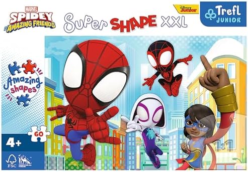 Trefl Spiday - Quebra-cabeças Geniais com 60 Peças XXL Super Formas, Personagens de Contos de Fadas para Colorir (A partir de 4 Anos), 50012, Homem-Aranha e Seus Amigos Incríveis, Tamanho Único