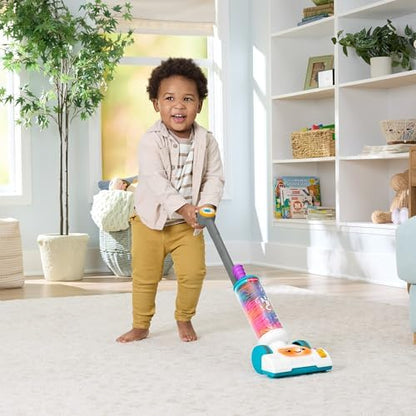 Fisher-Price Aspirador de pó 2 em 1 Laugh & Learn com espanador, luzes e música para brincadeiras de faz de conta para crianças a partir de 2 anos, versão multilíngue, JMM33