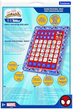 LEXIBOOK, Homem-Aranha e Seus Incríveis Amigos, Tablet Educativo Bilíngue, Brinquedo para aprender o alfabeto, números, palavras, ortografia e música, Inglês/Espanhol, Azul/Vermelho, JCPAD002SPi2
