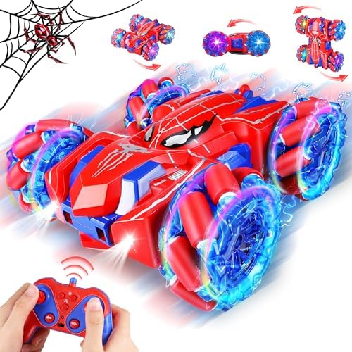 Carro de Controle Remoto Spider - Caminhão Monstro de 2.4Ghz com Rotação de 360° e Dupla Face para Meninos de 4 a 8 Anos, Carro Acrobático 4WD com Luzes Incríveis