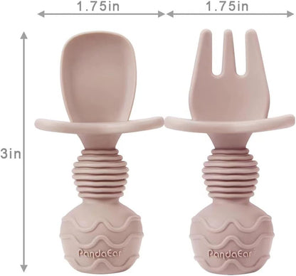 PandaEar Prato de silicone com ventosa + copo de transição + colher e garfo para alimentação infantil, prato dividido com ventosa para bebês e crianças pequenas, conjunto de itens para alimentação infantil, cor rosa caranguejo