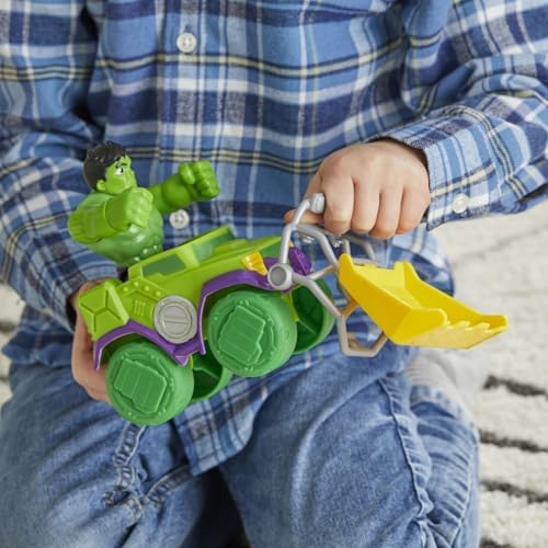 Homem-Aranha e seus amigos incríveis - Conjunto de brinquedo Marvel Hulk Smash Truck para crianças, figura de ação interativa, verde