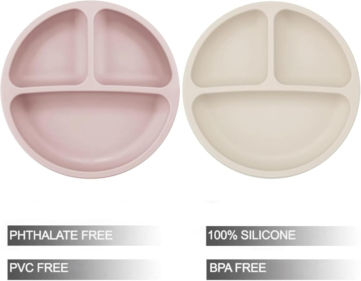 PandaEar Conjunto de 6 pratos e talheres infantis, incluindo 2 pratos de silicone com ventosa e 4 colheres e garfos de aço inoxidável. Conjunto de jantar infantil completo.