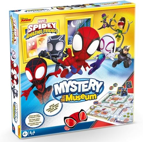 Homem-Aranha e seus amigos em um mistério no museu: ajude a equipe do Homem-Aranha a capturar o vilão! Jogo divertido para fãs da Marvel, ótimo presente, para 2 a 4 jogadores, a partir de 4 anos.