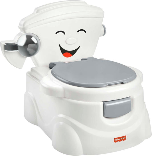 Fisher-Price P4324 My Potty Friend, asiento de entrenamiento para ir al baño para niños pequeños con sonidos, canciones y frases para animar y recompensar, blanco (paquete de 1)