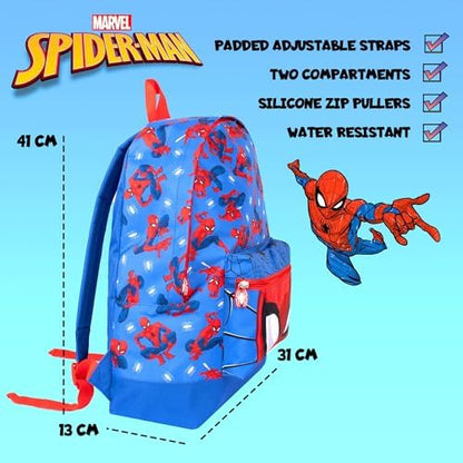 Mochila escolar Marvel Homem-Aranha para meninos, com 2 compartimentos, alças de ombro ajustáveis e bolso de tela.