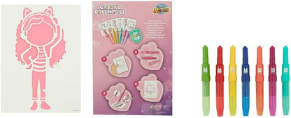 Conjunto de Canetas Aerográficas e Estênceis da Casa de Bonecas da Gabby - Kit de Desenho Artístico com Caneta de Feltro e Moldes - Conjunto de Arte Criativa para Colorir para Crianças a partir de 4 Anos - Diversão com o Tema da Gabby