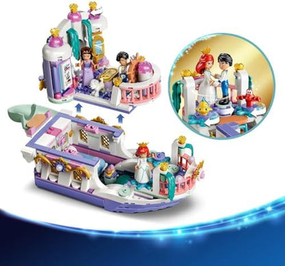 LEGO | Barco de Casamento Real da Princesa Ariel da Disney - Conjunto da Pequena Sereia com 7 figuras, incluindo Ariel e Vanessa - Decoração para quarto infantil - Presente para meninas e fãs a partir de 6 anos - 43299