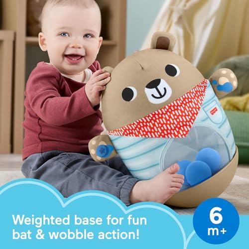 Fisher-Price Brinquedo inflável para bebês, Morcego da Floresta da Amizade e Urso Wobble, para atividades que estimulam a coordenação motora ampla. Indicado para bebês a partir de 6 meses. JLB83