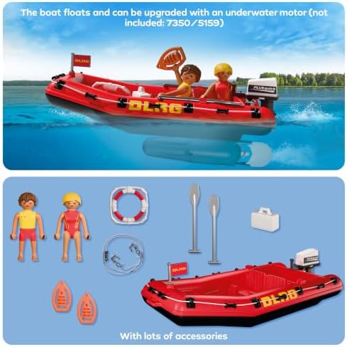 Playmobil | City Action | Barco de Resgate | Barco Inflável com Motor de Popa, Boia Circular e Equipe de Resgate Aquático | Para Crianças a partir de 4 Anos | 72280