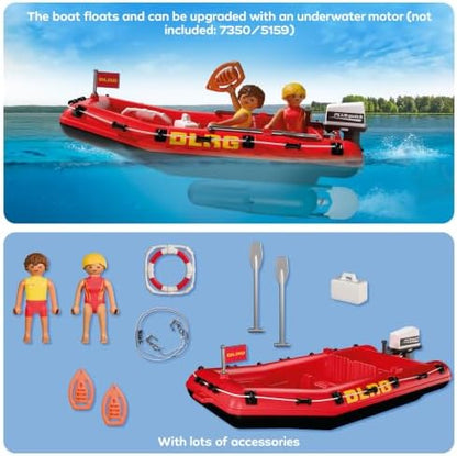 Playmobil | City Action | Barco de Resgate | Barco Inflável com Motor de Popa, Boia Circular e Equipe de Resgate Aquático | Para Crianças a partir de 4 Anos | 72280