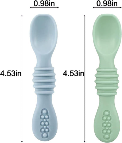 PandaEar Conjunto de 2 Pratos de Silicone para Bebê com Ventosa e 2 Colheres para Bebê - Prato Dividido para Criança - Pratos com Ventosa para Introdução Alimentar - Pratos de Jantar Inquebráveis - Conjunto,