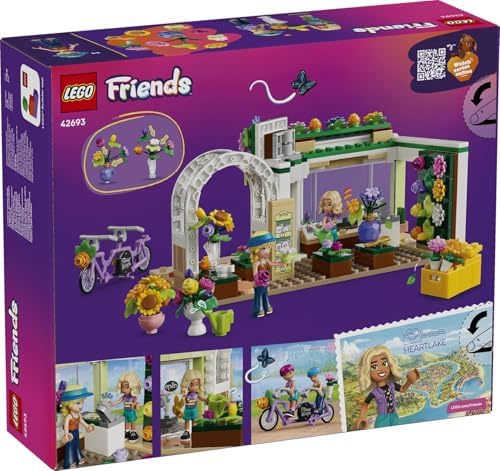 LEGO Friends Loja de Flores Criativa - Brinquedo em Miniatura com Flores Artificiais, Buquês, 2 Mini Bonecas, Bicicleta e Acessórios - Presente de Aniversário para Meninas a partir de 7 Anos - 42693