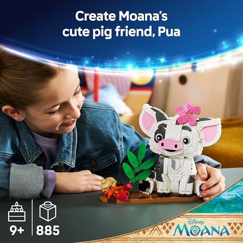 LEGO | Figura do Porquinho Pua da Moana da Disney - Porquinho de Brinquedo com Flor, Caranguejo e Suporte para Jangada para Decoração de Quarto Infantil - Presente de Aniversário para Meninas a partir de 9 Anos e Fãs do Filme - 43292