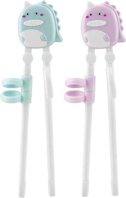 PandaEar Conjunto de 2 pares de hashis infantis com estampa de dinossauro, ideais para crianças pequenas que estão aprendendo a usar os hashis.